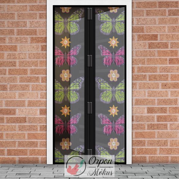 Szúnyogháló függöny ajtóra: mágneses- 100 x 210 cm - virágos pillangós
