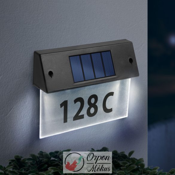 Szolár házszámfény: átlátszó plexi, hidegfehér LED - 18 x 20 cm