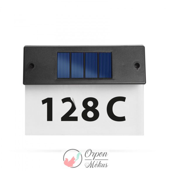 Szolár házszámfény: átlátszó plexi, hidegfehér LED - 18 x 20 cm