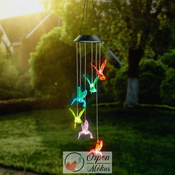 Felakasztható szolár lámpa: kolibri - RGB LED, 78 x 12,5 cm
