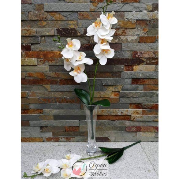 Orchidea 2 ágú leveles 45 cm - Fehér, gumis