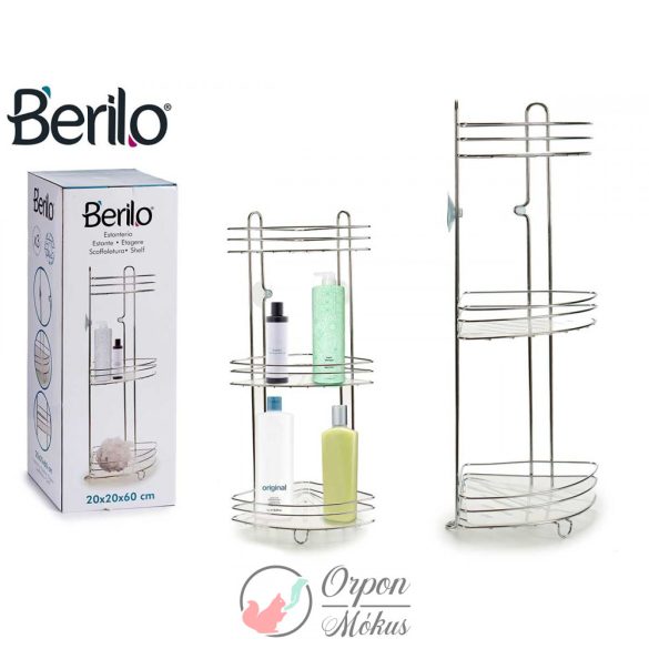 3 szintes fürdőszoba sarokpolc műanyag tálvával, Berilo