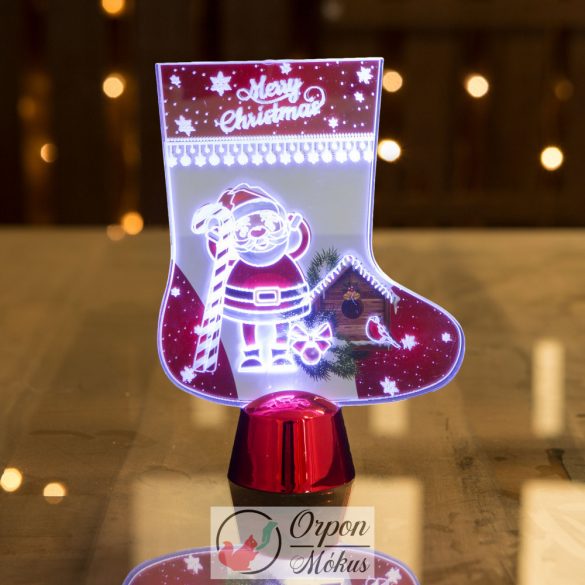 Karácsonyi asztali LED dekor fényes talppal: csizma, 15 cm