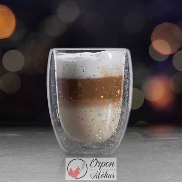 Duplafalú üveg pohár: Glitteres, party design - 350 ml