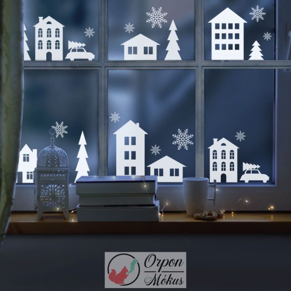 Karácsonyi ablakdekor: téli táj - 37,5 x 27 cm