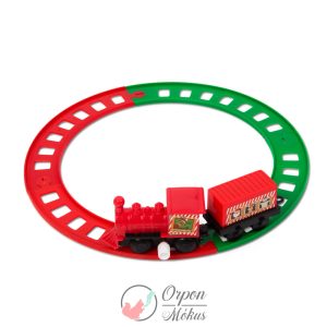 Karácsonyi kisvasút felhúzható: piros / zöld - 20 cm