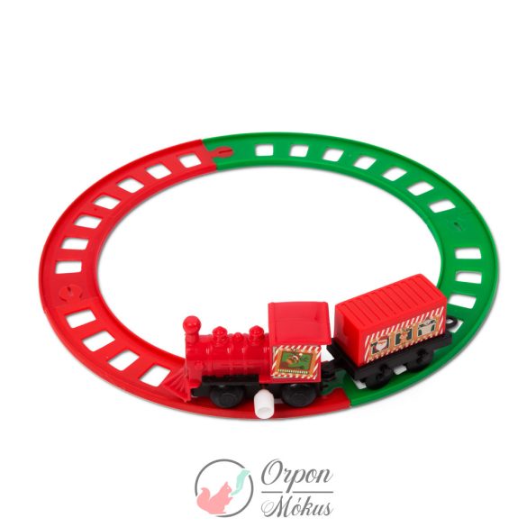 Karácsonyi kisvasút felhúzható: piros / zöld - 20 cm