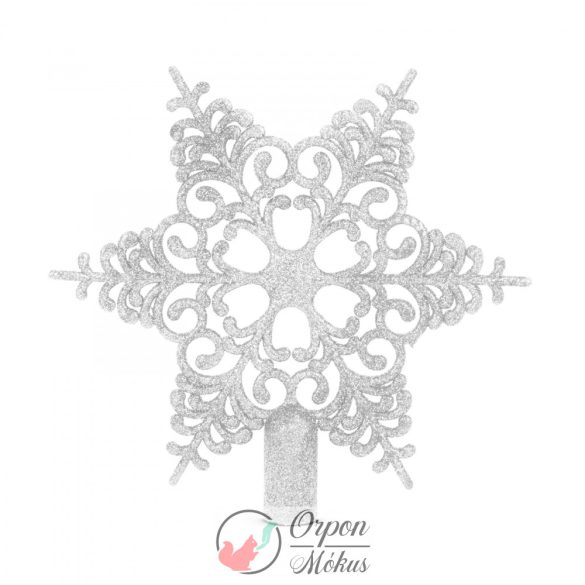 Karácsonyfa csúcsdísz: ezüst -  hópehely alakú - 20 x 20 cm 