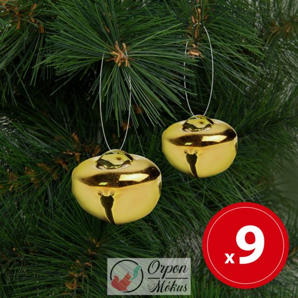 Karácsonyi dísz: akasztható, csilingelő - fém, 20 mm - arany - 9 db / csomag