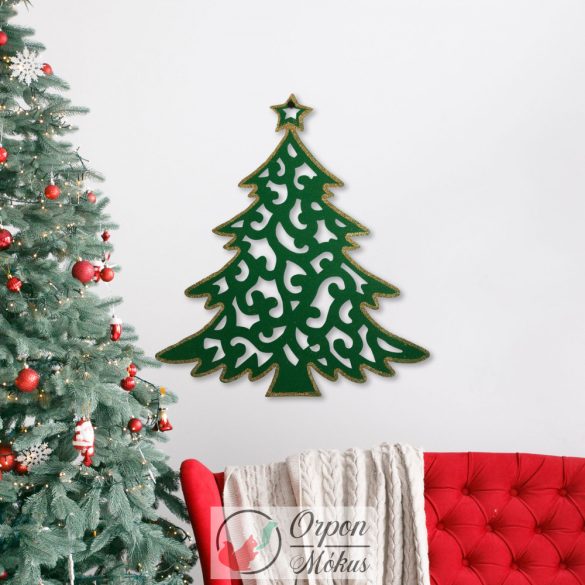 Karácsonyi dekor: karácsonyfa (39 x 45 cm - zöld / arany)