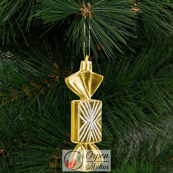 Karácsonyfadísz szett: Retro szaloncukor (akasztóval - arany - 11 x 4 cm)