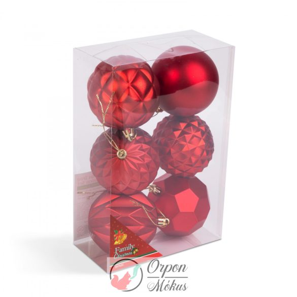 Karácsonyfadísz szett: Modern gömbdísz (piros - 6 db / csomag)