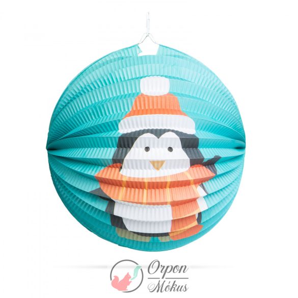 Karácsonyi lampion pingvin mintával : 25 cm