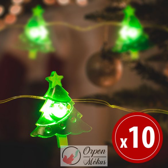 LED fényfüzér: karácsonyfa (10 LED - 1,2 méter - melegfehér - 2 x AA)