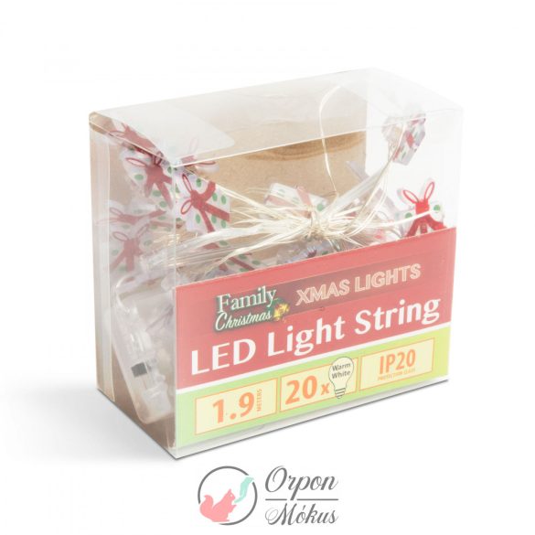 LED fényfüzér:  ajándék (2,2 m - 20 LED - melegfehér - 2 x AA)
