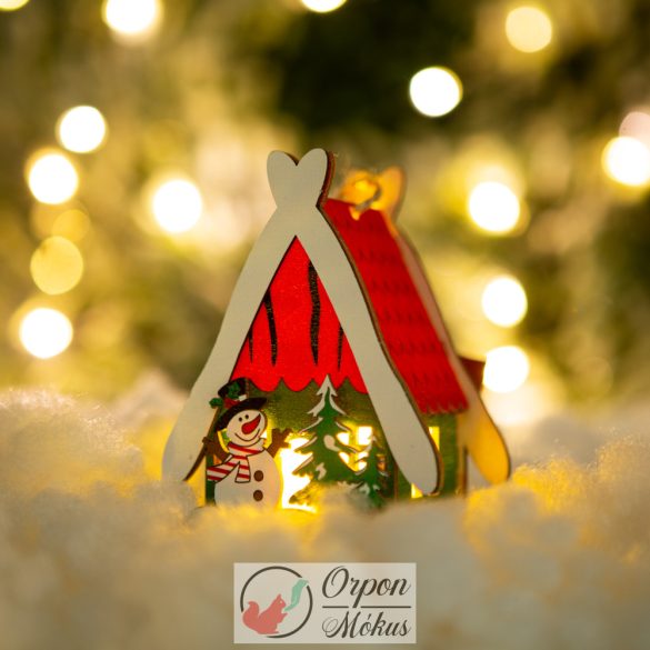 Karácsonyi LED dekor házikó: melegfehér - fa - 2 féle - 6,9 x 8,9 x 6 cm 