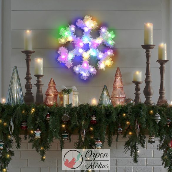 Karácsonyi dekoráció:  irizáló, színes LED-es hópehely - 32 cm - elemes