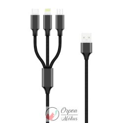   Forever 3in1 USB - Lightning (8Pin) - Type-C - MicroUSB fekete adatkábel 2A 1m