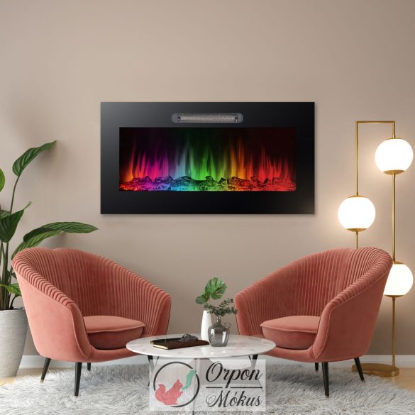 Elektromos beépíthető kandalló - hősugárzó + RGB LED: 91 x 15 x 48 cm