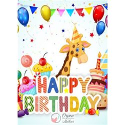   Happy Birthday zsiráfos képeslap gyémántszemes kirakó, 18x13 cm