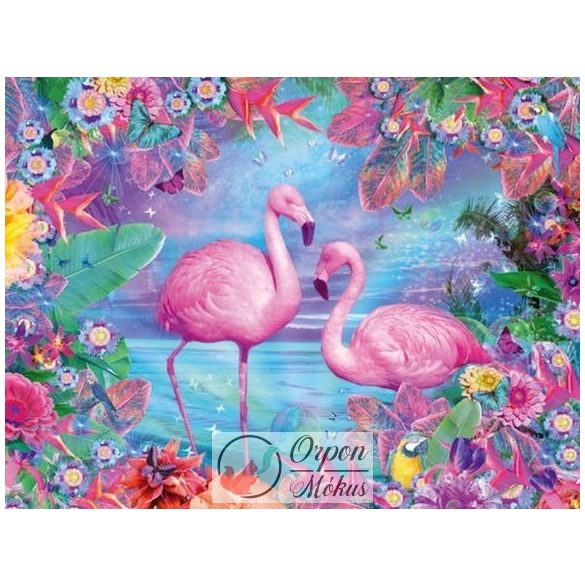 Flamingók gyémántszemes kirakó szett, 40x30 cm