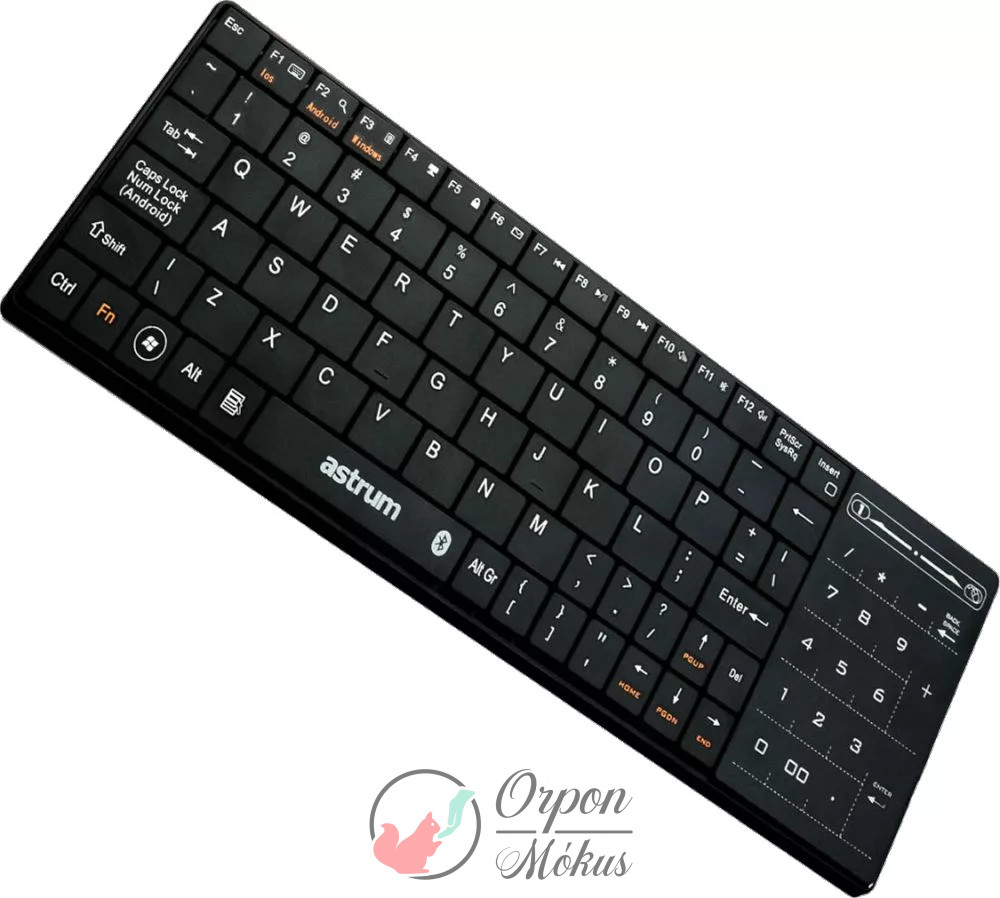 Astrum Bluetooth 3.0 billentyűzet touchpaddal fekete, Android/IOS kompatibilis KB-338 KT390